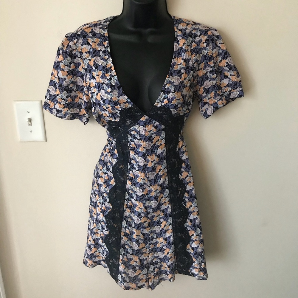 Topshop Lace Trim Floral Playsuit